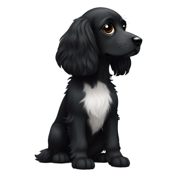 Small completely black spaniel with black fur on his whole face and white fur only on his chest sticker