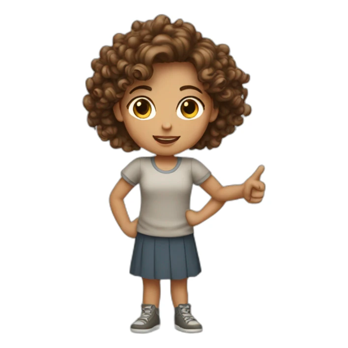 a girl with curly brown hair with pointing finger sticker