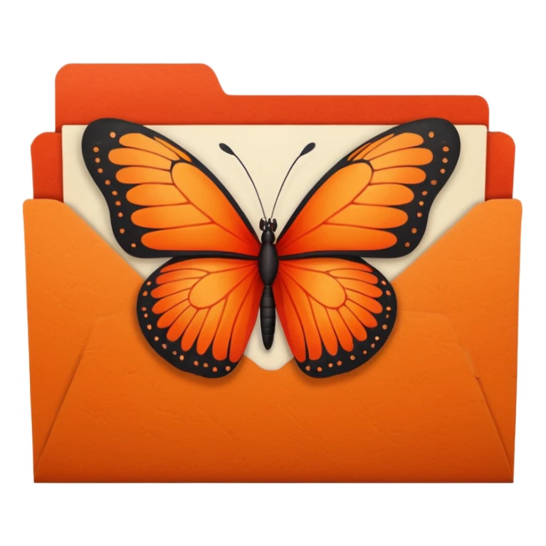 orange file folder with red butterfly on the cover sticker