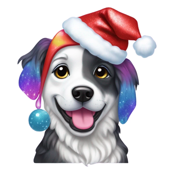 Lisa frank Christmas sparkle￼ dog with Santa hat sticker