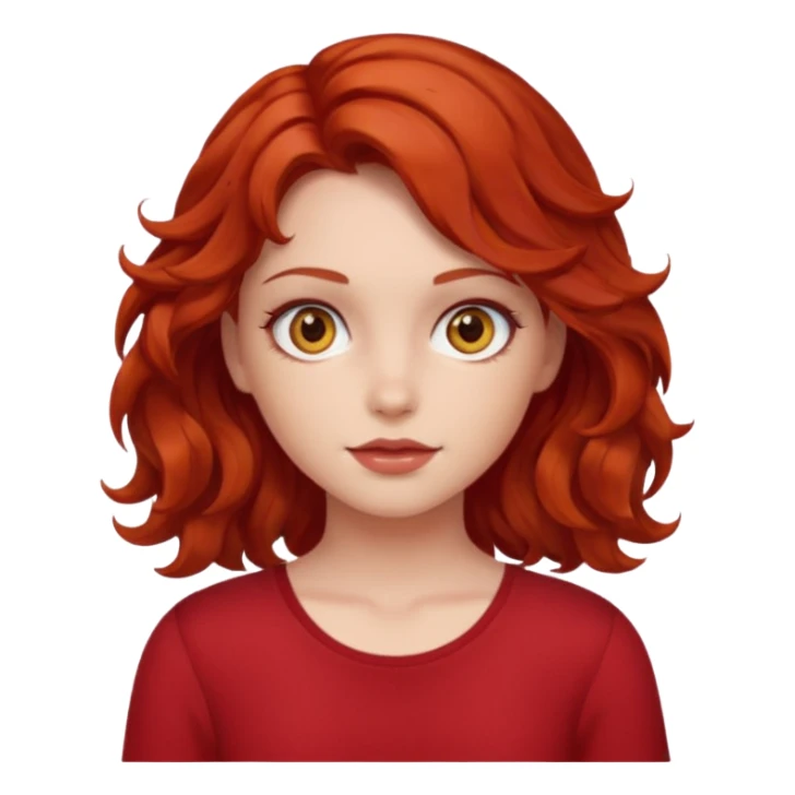girl with red wavy hair, amber eyes, wearing red top sticker
