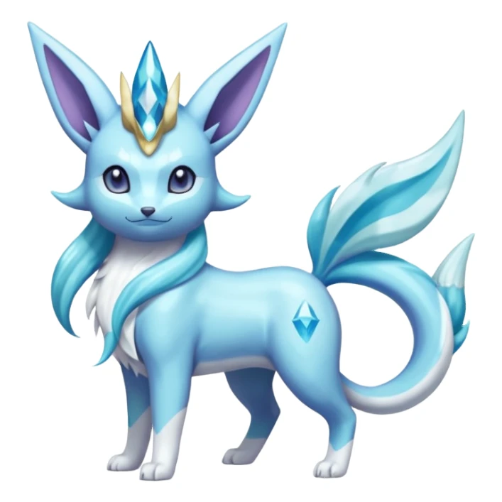 Magical pastel divine royal wealthy realistic beautiful pretty shiny glittery Suicune-Glaceon-Vaporeon-Primarina-Amaura-Pokémon-Fakémon-fusion, full body sticker