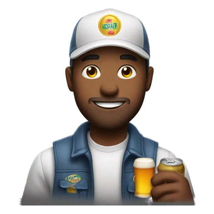 man in cap holding a can of beer sticker