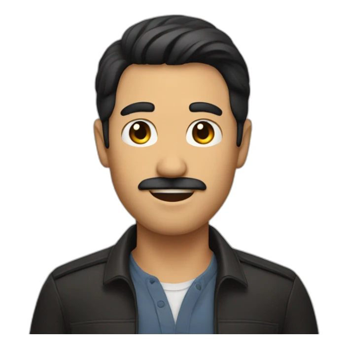 Man with a short mustache and black hair raising his hand straight sticker