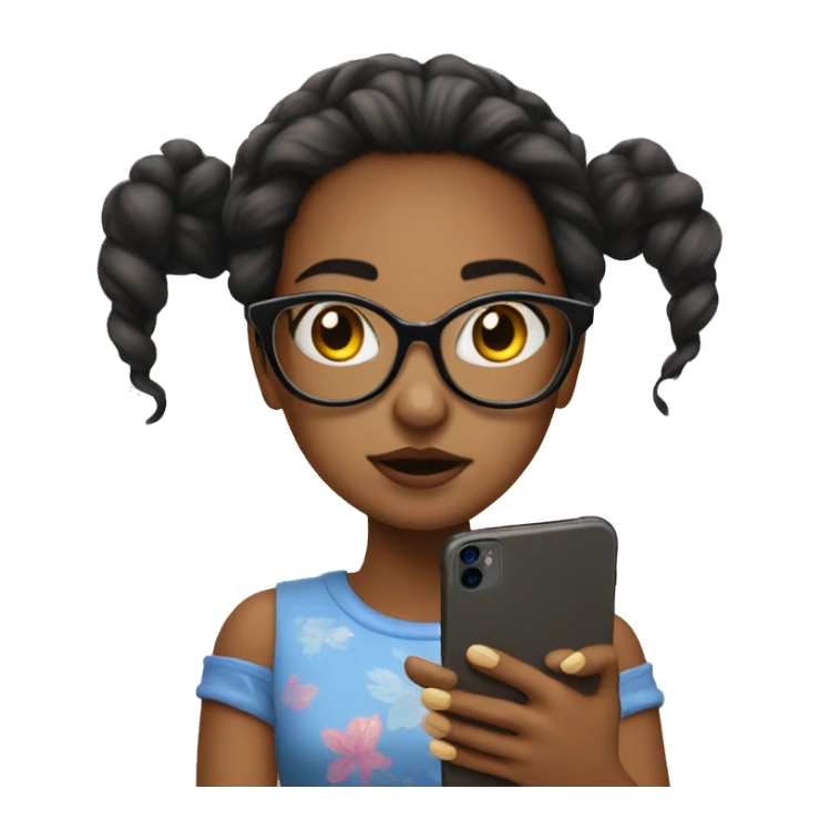 Girl with huge glasses whriting on a new iphone 16 sticker