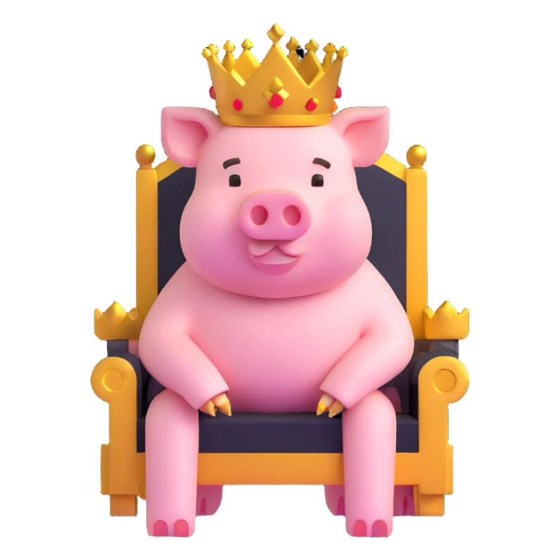 Minecraft style pig with a golden crown sitting on a throne, inspired by Technoblade sticker