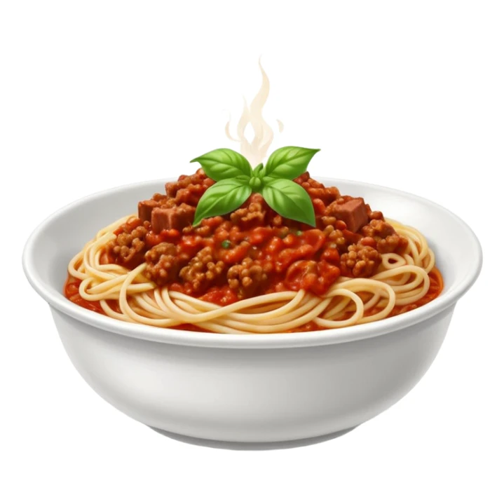 bowl of spaghetti bolognese with visible diced meat sticker