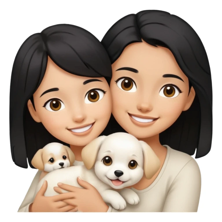 Black hair girl with white puppy sticker