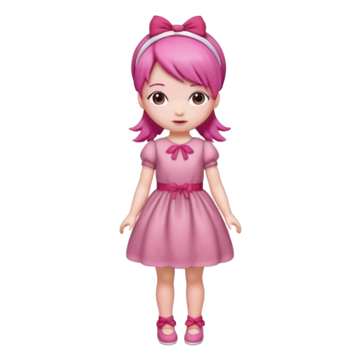 Isolated detaile illustration modern raspberry torte doll figurine full body with pink hair and a pink berry hairband standing sticker