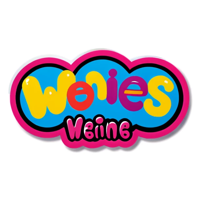 Bright color wording bubble letters all capitalized saying NO MORE WEENIES! sticker