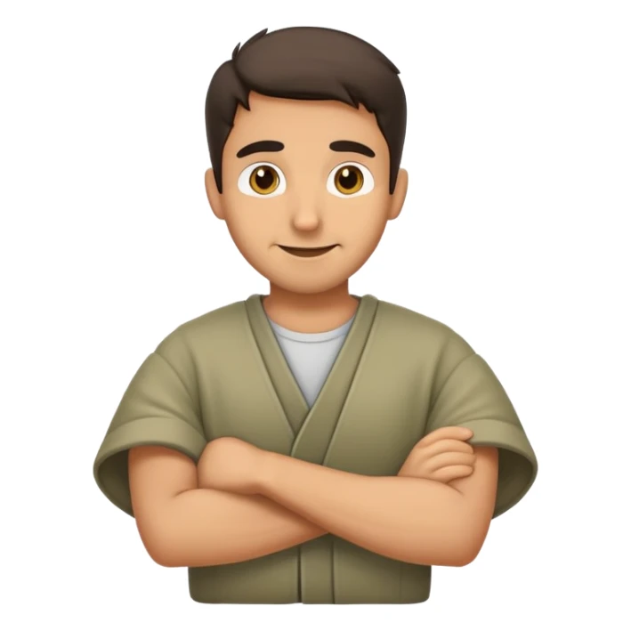 Smiling and hesitant man who shrugs his shoulders sticker