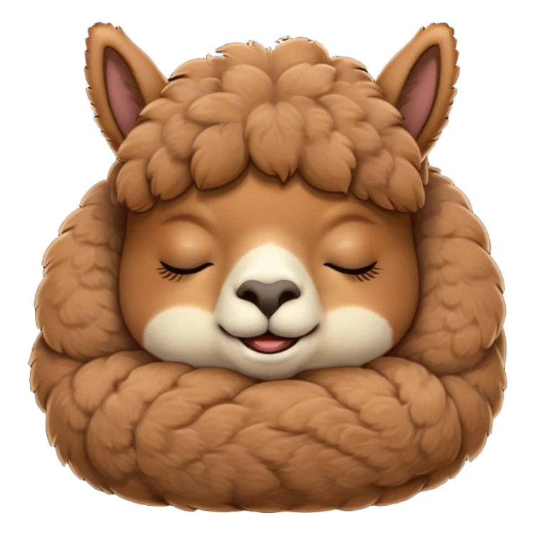Meme-Worthy Cute Sleeping Brown Alpaca Portrait Emoji, Head resting peacefully with a contented smile, showcasing a delightfully sturdy build and a luxuriously soft brown fleece, eyes shut in a serene nap, Simplified yet hilariously adorable features, highly detailed, glowing with a soft, drowsy light, high shine, relaxed and utterly lovable, stylized with an air of playful laziness, bright and heartwarming, soft glowing outline, capturing the essence of a comically sleepy alpaca, so meme-worthy it feels like it could instantly become the next viral sensation of adorable slumber! sticker