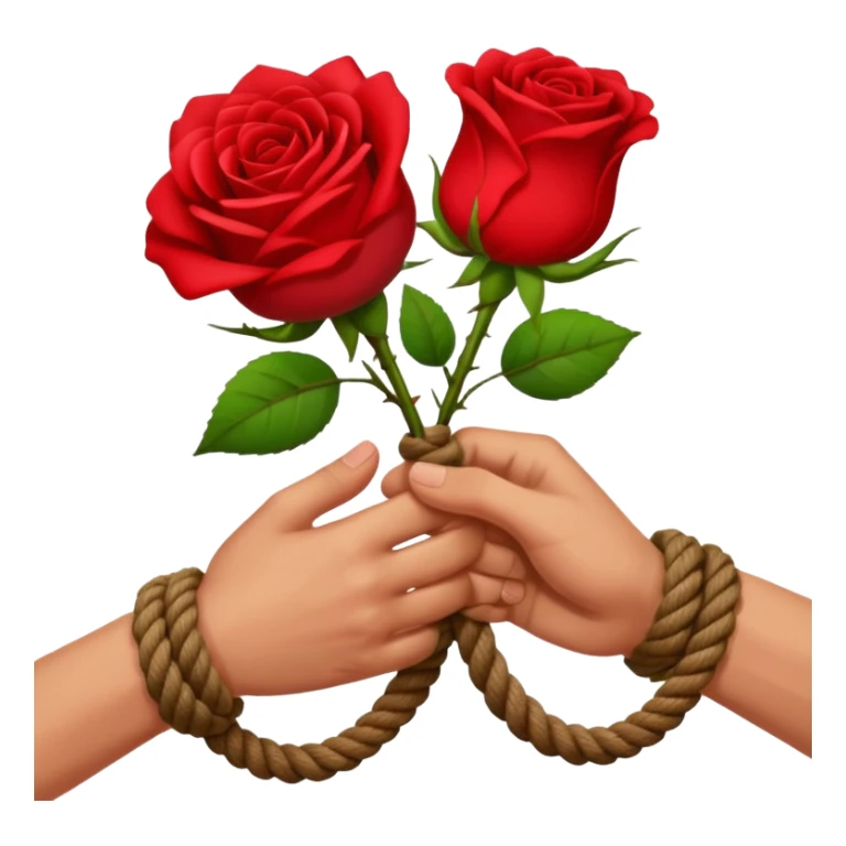 Brown hands tied together with a rope holding a rose sticker