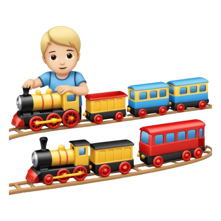 child playing with both toy cars and trains sticker