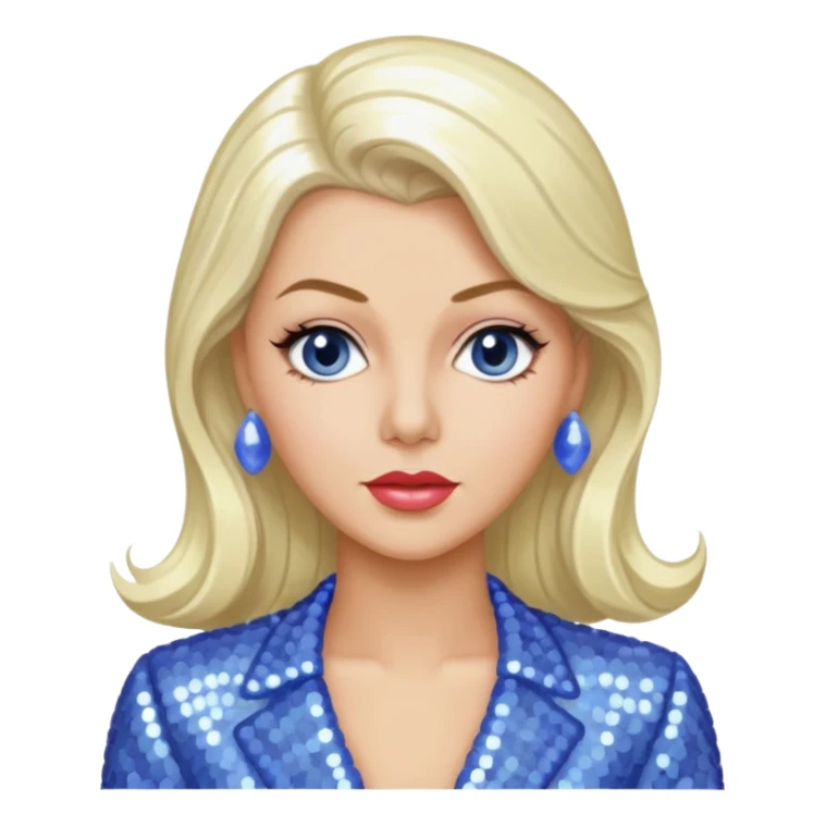 Lana Turner with long platinum blonde hair, periwinkle sequin outfit  sticker