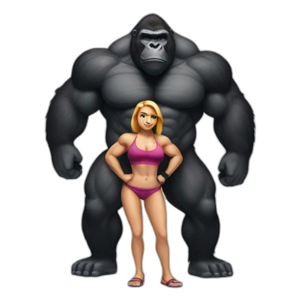 Big buff Gorilla holding a beautiful girl with a big back doing squats sticker