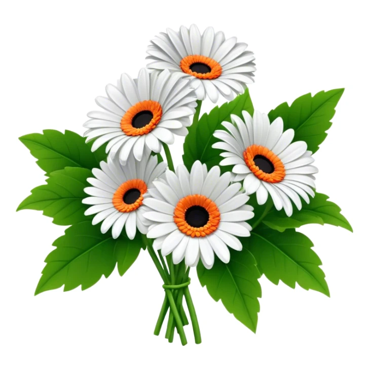 bouquet Gerbera Daisy White, luxuriant, leaf, bud sticker