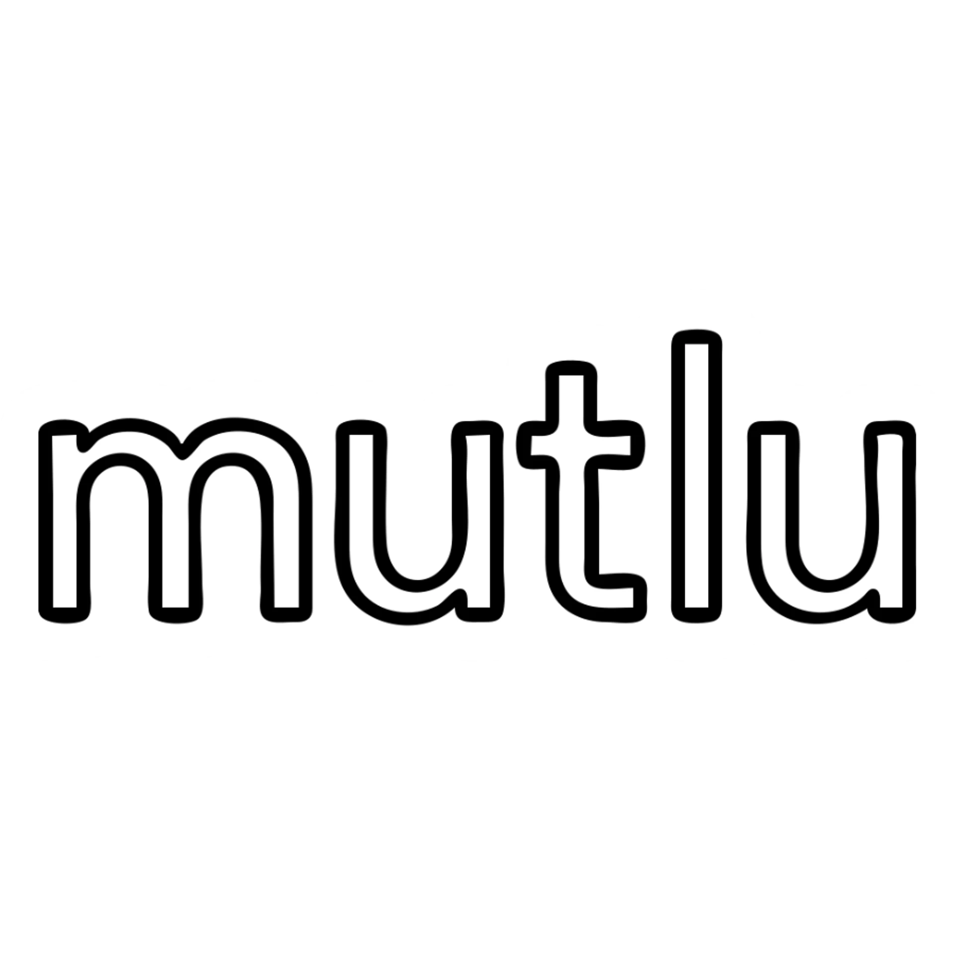 the word 'mutlu' in a minimalist outlined icon style, black lines, no fill, modern look sticker