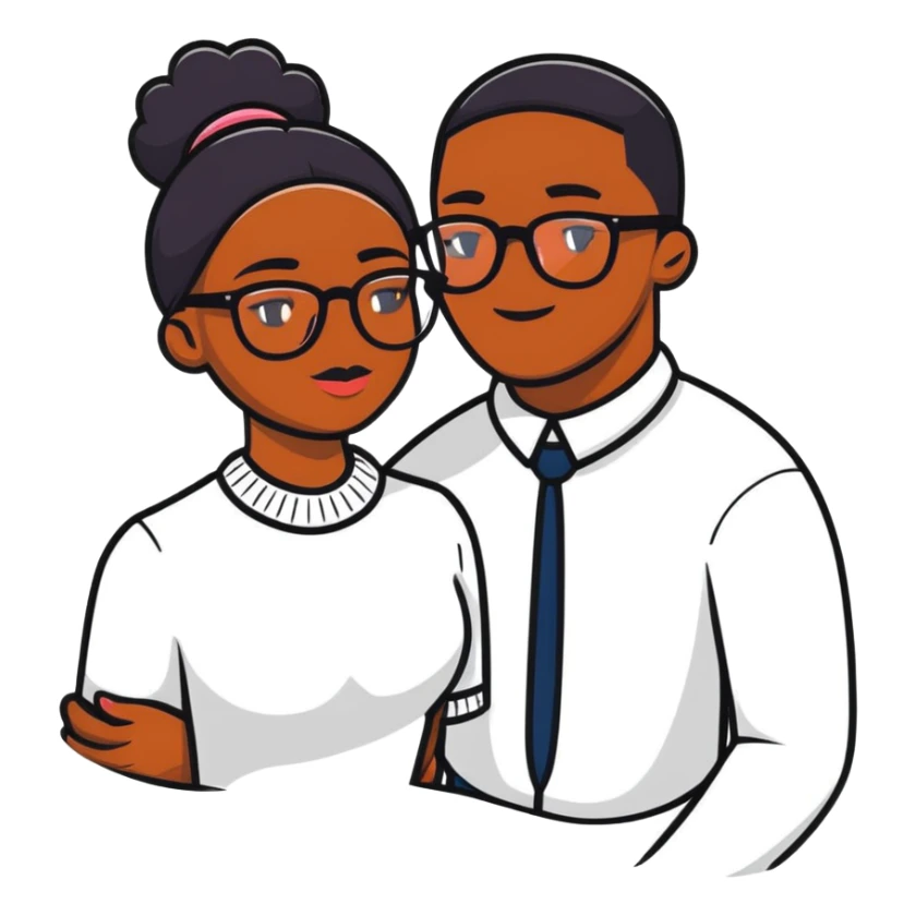Black woman and White man wearing glasses and being in love sticker