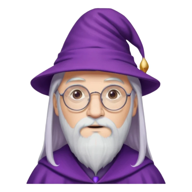 dumbledore, white hair, wear purple magic hat, glasses sticker