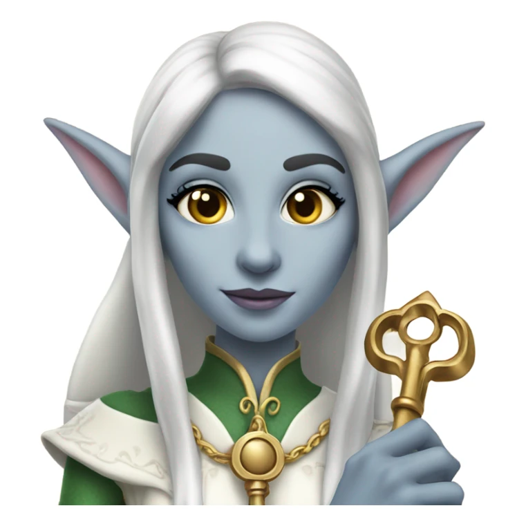 an elf woman login holding a big key sticker