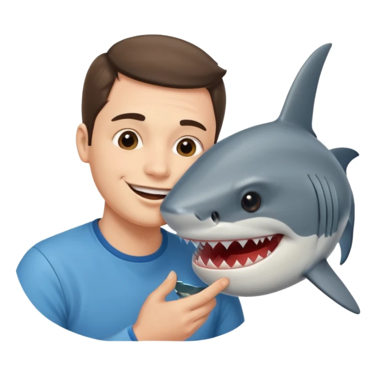 Man kissing a picture of a shark sticker