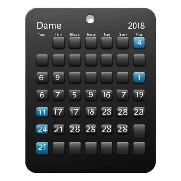 payment schedule — a black matte calendar with evenly spaced date blocks, subtle highlighted payment days, clean geometric shapes, no text or numbers, monochrome black color palette, soft studio lighting, smooth surfaces, modern fintech style sticker