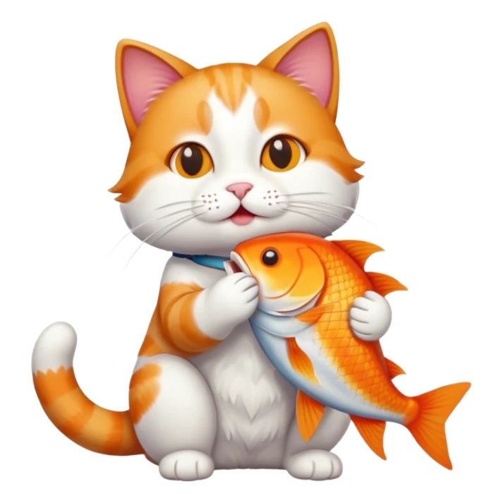 cat full body sitting holding a fish in its mouth sticker