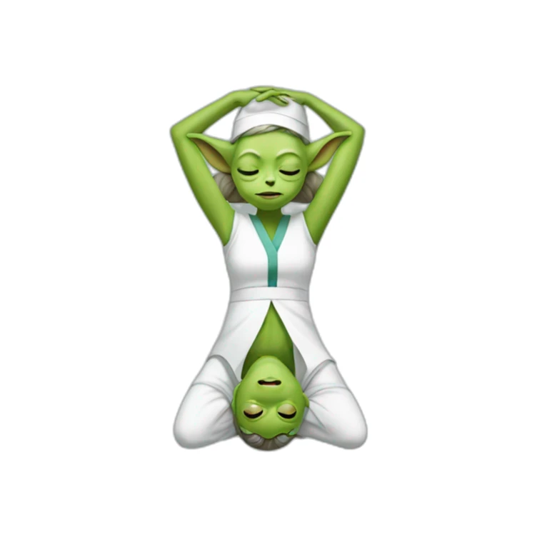 Yoda nurse doing head stand sirsasana sticker