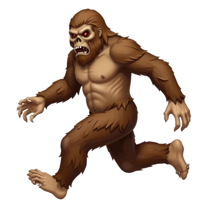An angry sasquatch running full speed to the right in "blitzkrieg" mode. In the style of you bleeding skull art. Needs to be running in the opposite direction with bloody hands and feet sticker