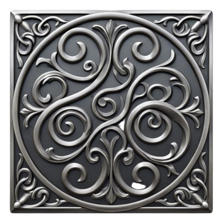 Forged metal icon, intricate wrought iron bas-relief with delicate patterns, swirling shapes, textured metal surface, blacksmithing tools nearby, minimalistic style, clean lines, transparent background. sticker