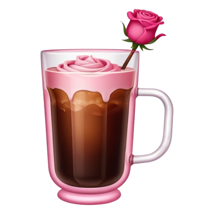 Cold brew coffee with roses pink red and small size glas cup sticker