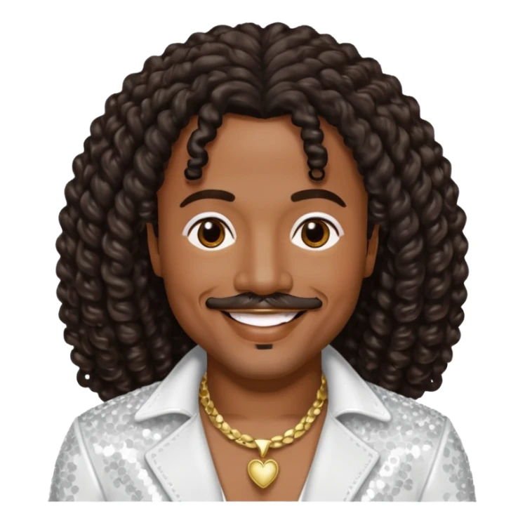 Howard Hewett with long dark brown jeri curl hair, white sequin outfit sticker