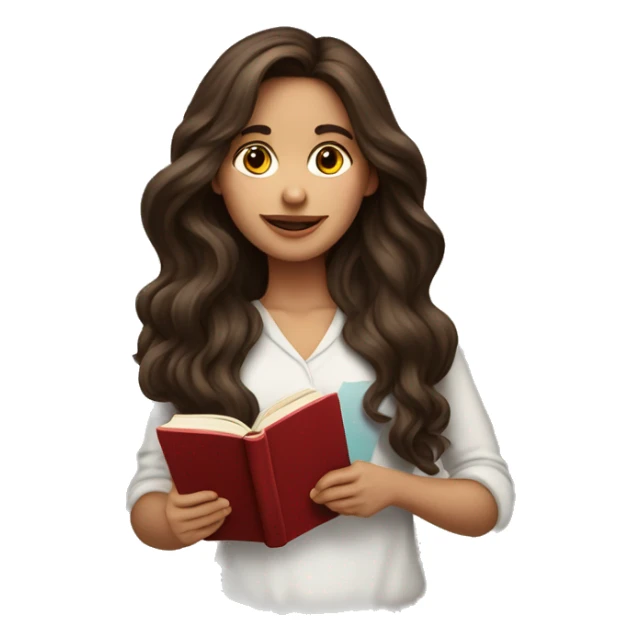 brunette long wavy hair woman love while holding and reading book sticker