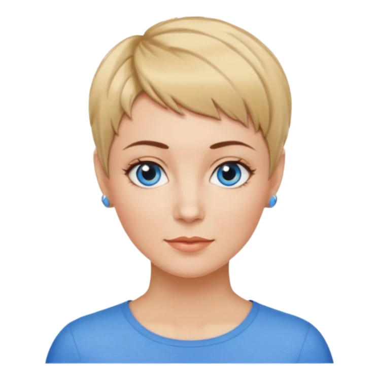 Frau, helle Haut, brauner Pixie schnitt mit blonden Spitzen, blaue Augen, mittleres alter sticker