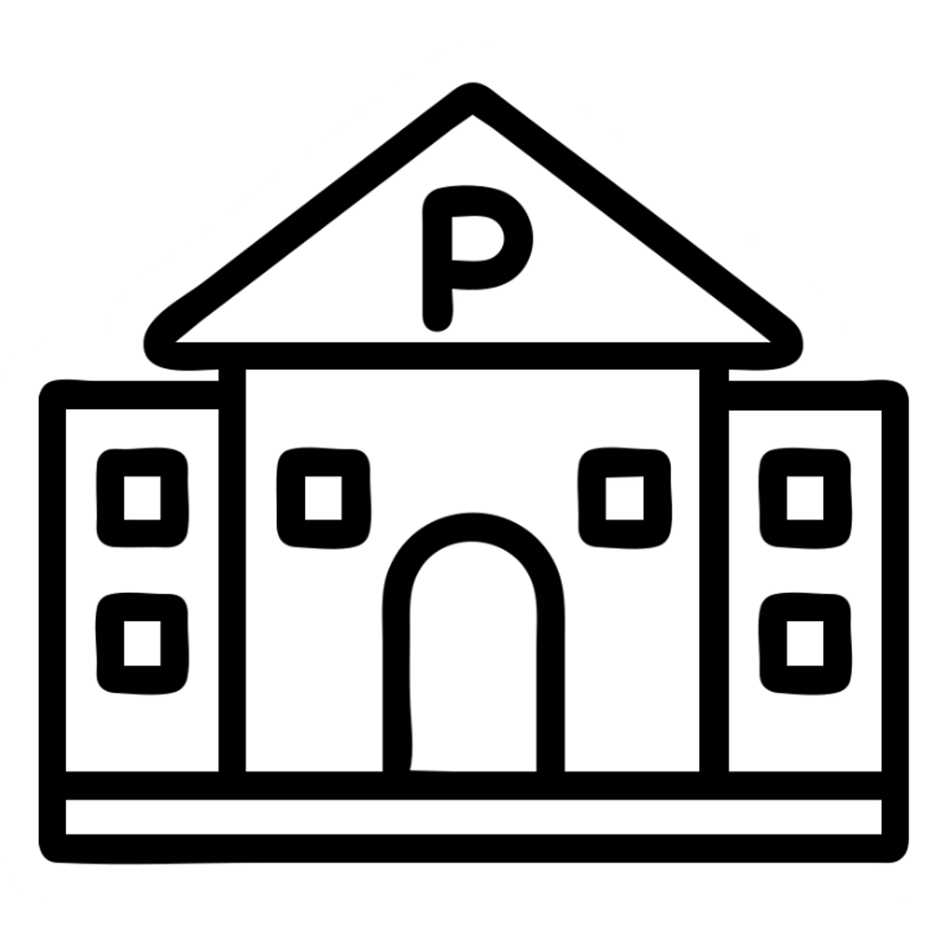 academia icon, university building, minimal, geometric icon style sticker