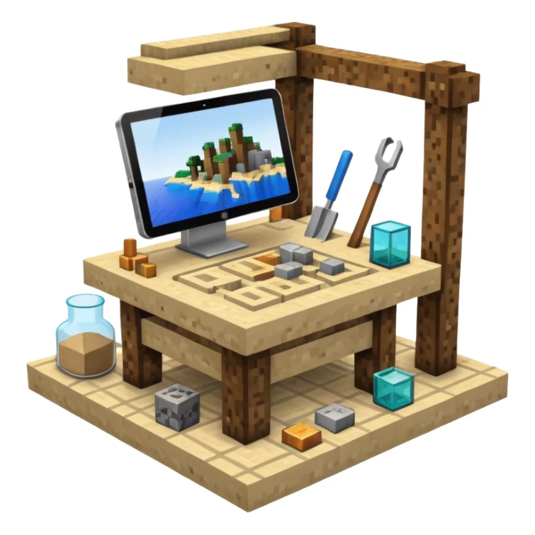 minecraft crafting station with tools, stone, wood, glass, sand, ... sticker