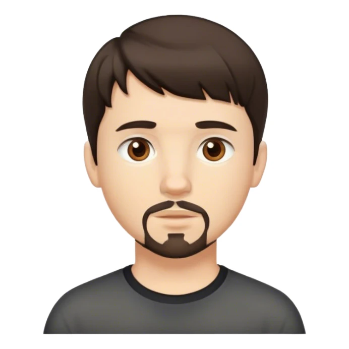 White boy with short dark brown hair, with bangs, brown eyes goatee sticker