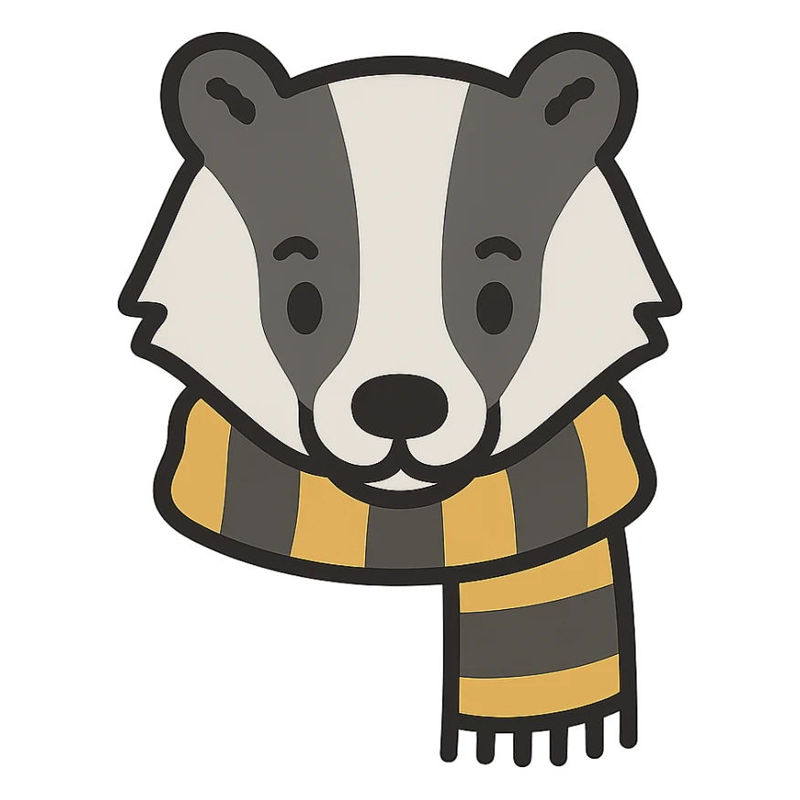 flat toon style badger head with yellow and black striped scarf sticker