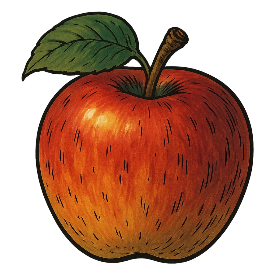 bold ghibli style icon of an apple sticker