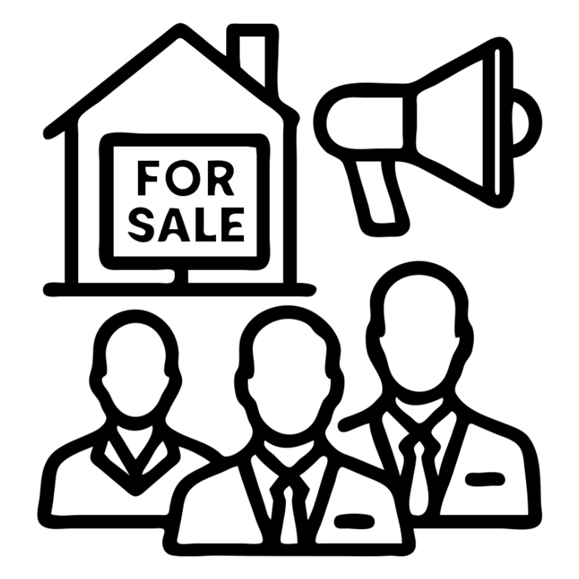 Ícono de real estate que refleje que tenemos un Marketing de lujo con Ejecución impecable, ya que las propiedades de nuestros clientes no solo se publican, sino que se les hace promoción activamente. Nuestro equipo especializado es experto en vender propiedades como lo hacen las marcas de lujo: con estrategia, estética y storytelling. sticker