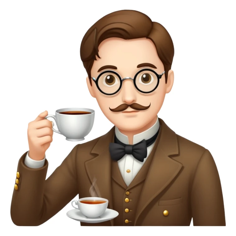 A person with a monacle and a cup of tea sticker