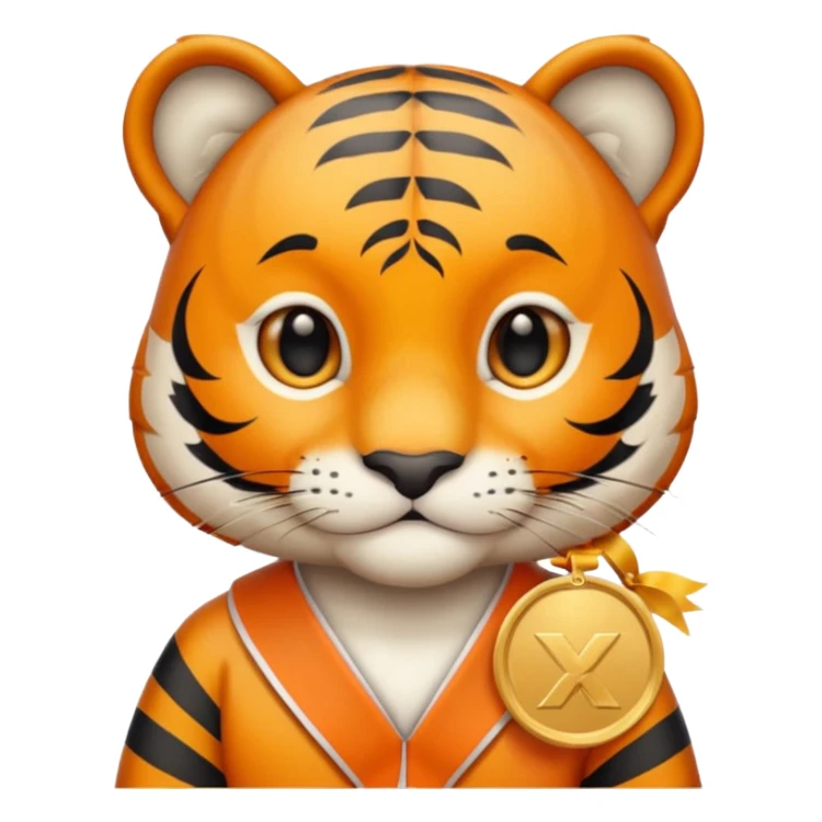 cute tiger wins medal and diploma sticker