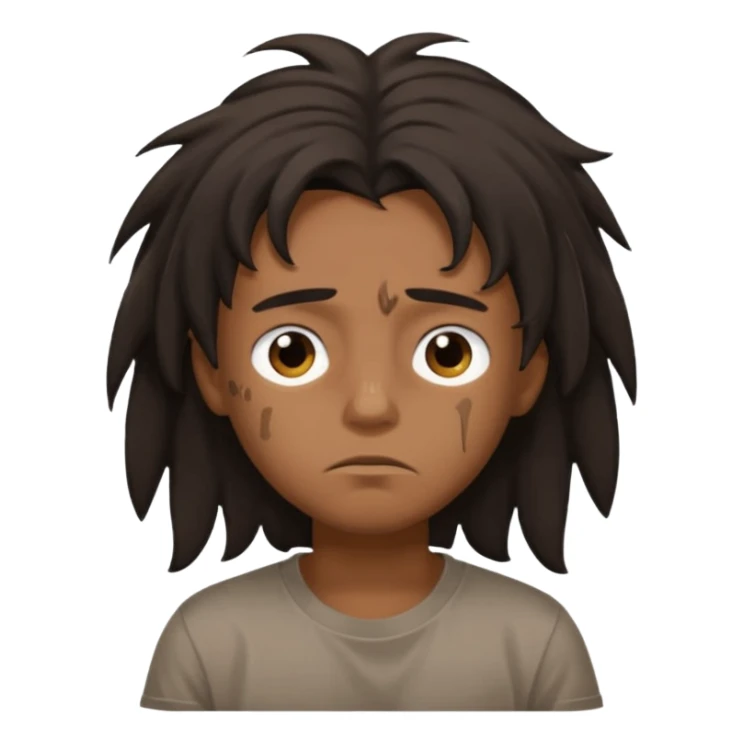 generate a pretty bratz brown skinned boy with black messy long hair wearing a brown tshirt in bed. Looking sleepy sticker