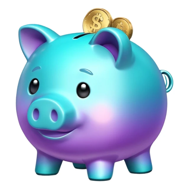 a piggy bank with a gradient from turquoise to lilac coin sticker