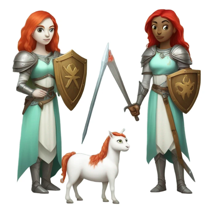 medieval shield: [politically incorrect, (
	{ female, alien, color: light green, hair:red, eyes:cat} ]
	on a 
	[{ unicorn: white, legged:four, mane: light blue }]) sticker