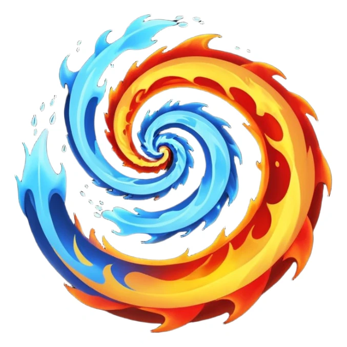 Let the background be black themed fire and water spiral shape sticker
