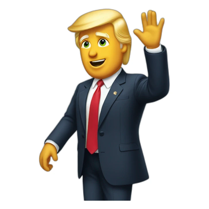 Donald Trump in suit waving sticker