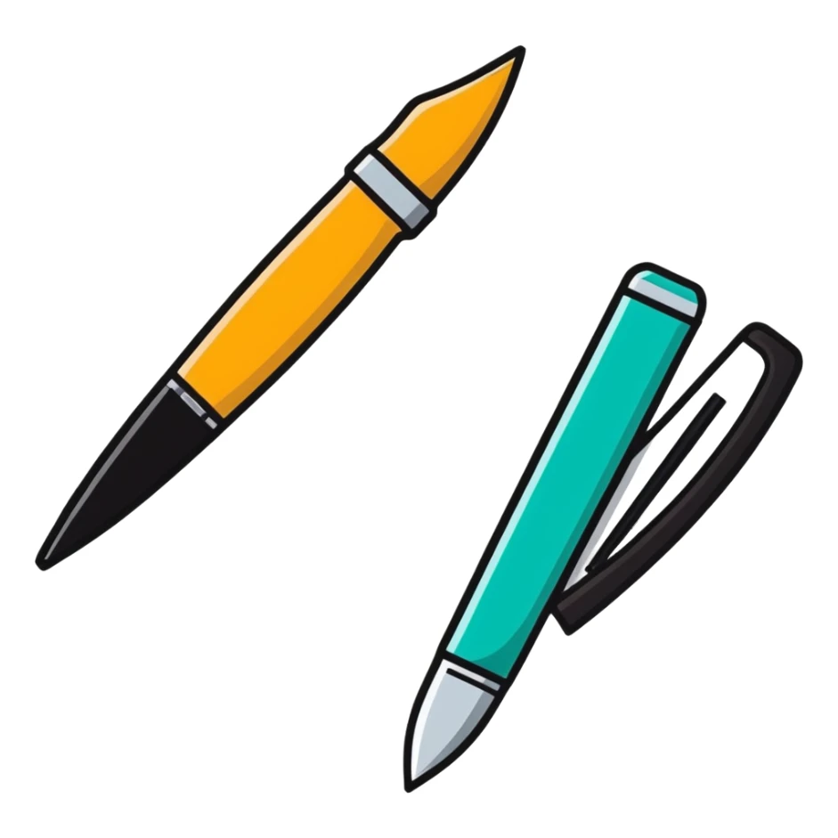 a pen combined with a knife, cartoon sticker style sticker