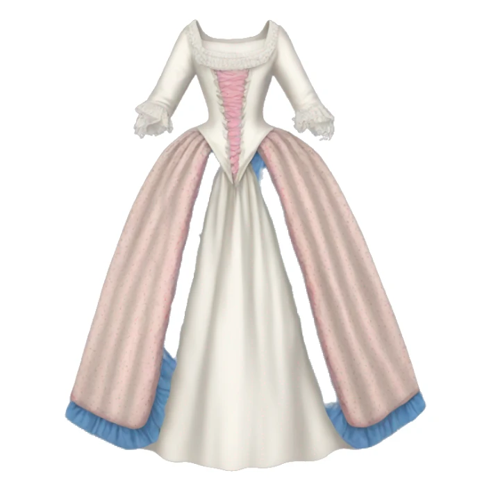 18th century gown with pink white and blue sticker